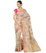 Beige woven cotton saree with blouse
