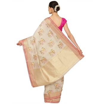 Beige woven cotton saree with blouse 2