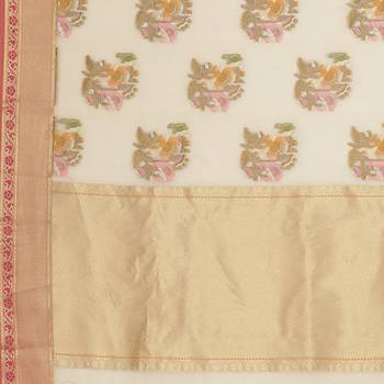 Beige woven cotton saree with blouse 3