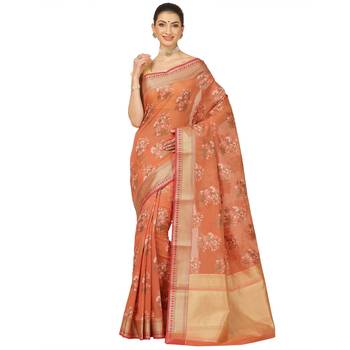 Pink woven cotton saree with blouse 1