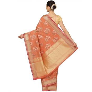 Pink woven cotton saree with blouse 2