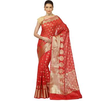 Red woven cotton saree with blouse 1