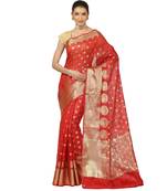 Red woven cotton saree with blouse