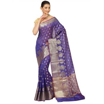 Purple woven cotton saree with blouse 1