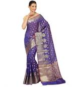 Purple woven cotton saree with blouse