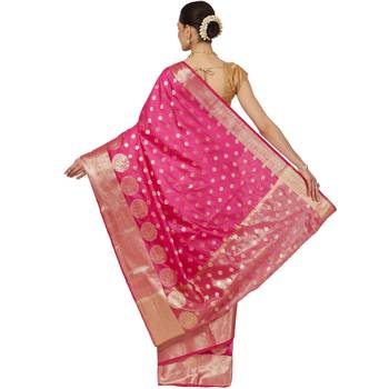 Pink woven cotton saree with blouse 2