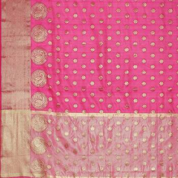 Pink woven cotton saree with blouse 3