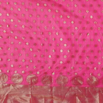 Pink woven cotton saree with blouse 4