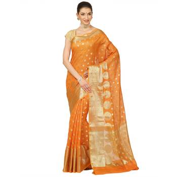 Brown woven cotton saree with blouse 1
