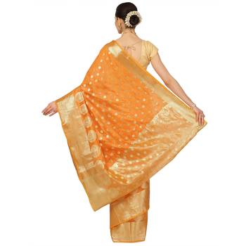 Brown woven cotton saree with blouse 2