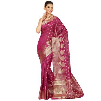 Purple woven cotton saree with blouse 1
