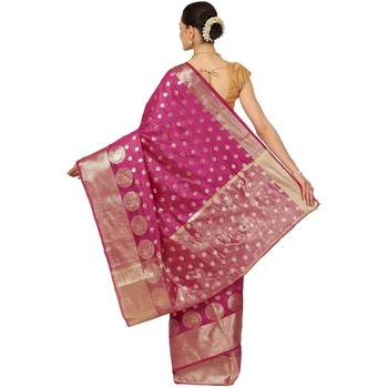 Purple woven cotton saree with blouse 2