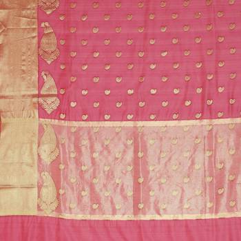 Pink woven cotton saree with blouse 3