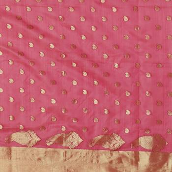 Pink woven cotton saree with blouse 4