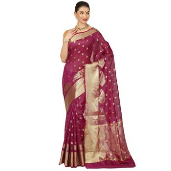 Purple woven cotton saree with blouse 1