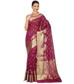 Purple woven cotton saree with blouse