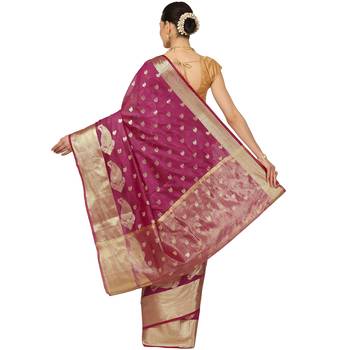 Purple woven cotton saree with blouse 2