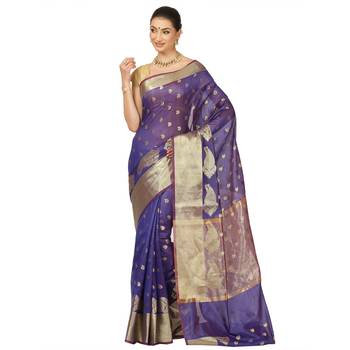 Blue woven cotton saree with blouse 1