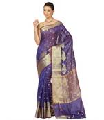Blue woven cotton saree with blouse