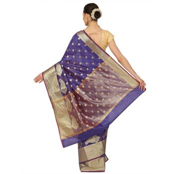 Blue woven cotton saree with blouse 2