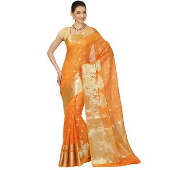 Brown woven cotton saree with blouse 1
