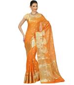 Brown woven cotton saree with blouse