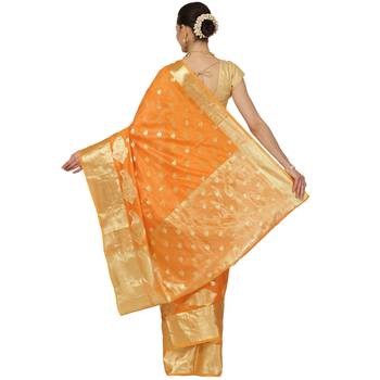Brown woven cotton saree with blouse 2