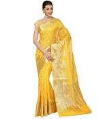 Yellow woven cotton saree with blouse