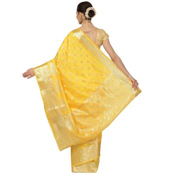 Yellow woven cotton saree with blouse 2