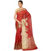 Red woven cotton saree with blouse