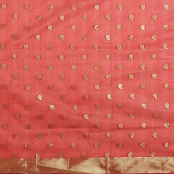 Red woven cotton saree with blouse 2