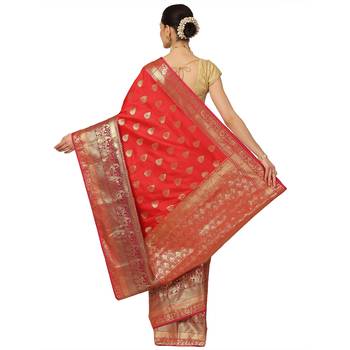 Red woven cotton saree with blouse 2