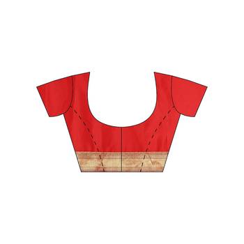 Red woven cotton saree with blouse 4