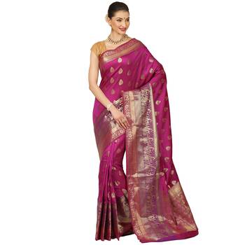 Purple woven cotton saree with blouse 1