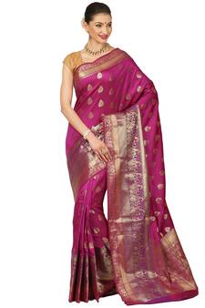 Purple woven cotton saree with blouse
