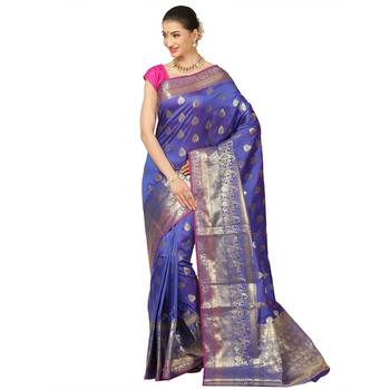 Blue woven cotton saree with blouse 1