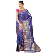 Blue woven cotton saree with blouse