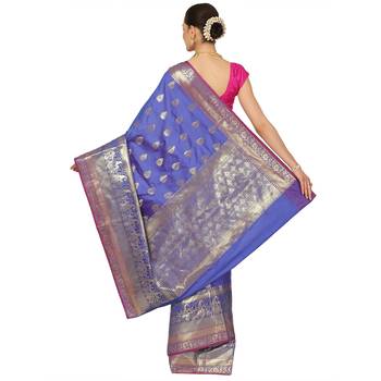 Blue woven cotton saree with blouse 2
