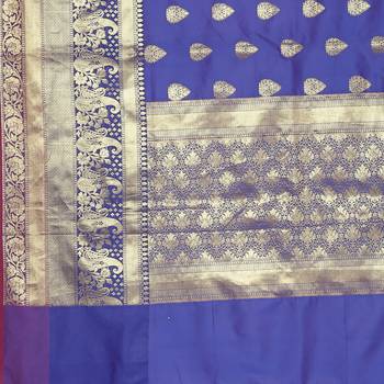Blue woven cotton saree with blouse 3