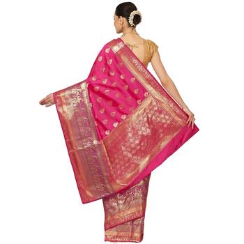 Pink woven cotton saree with blouse 2