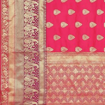 Pink woven cotton saree with blouse 3