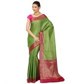 Green woven cotton saree with blouse