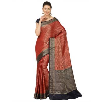 Red woven cotton saree with blouse 1