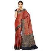 Red woven cotton saree with blouse