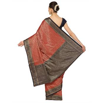 Red woven cotton saree with blouse 2