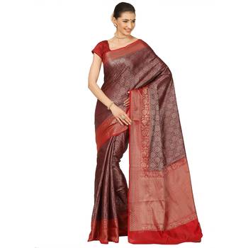 Brown woven cotton saree with blouse 1
