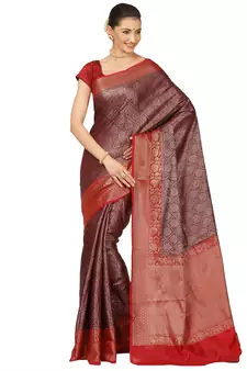 Brown woven cotton saree with blouse