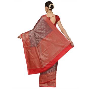 Brown woven cotton saree with blouse 2