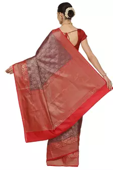 Brown woven cotton saree with blouse