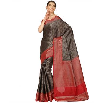 Black woven cotton saree with blouse 1
